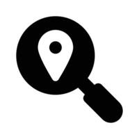 Location pin under magnifier, of location search in trendy style vector