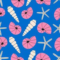 Seashells seamless pattern in vibrant colors. Summer pattern of sea scallop for wrapping paper, wallpaper, notebook cover. vector