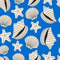 Seashells seamless pattern in vibrant colors. Summer pattern of sea scallop for wrapping paper, wallpaper, notebook cover. vector