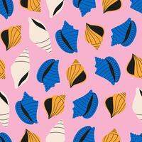 Seashells seamless pattern in vibrant colors. Summer pattern of sea scallop for wrapping paper, wallpaper, notebook cover. vector