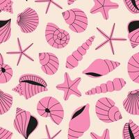 Seashells seamless pattern in vibrant colors. Summer pattern of sea scallop for wrapping paper, wallpaper, notebook cover. vector