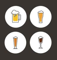 Beer icons set. Line icons of alcohol drinks for bar or pub. Different types of beer in glasses vector