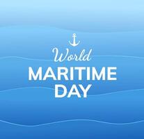 World Maritime Day banner design with blue ocean waves, text and anchor symbol vector