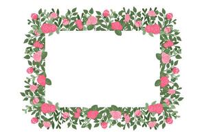 Romantic floral banner template or greeting card with copy space Summer flat stylized flowers isolated on white background. Trendy print design for interior decor vector