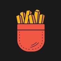 Cute illustration of french fries in pocket for printable products. vector