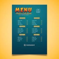 Restaurant Menu for fried chicken restaurants and others vector