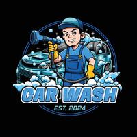 Character of a car washer for logos and labels vector
