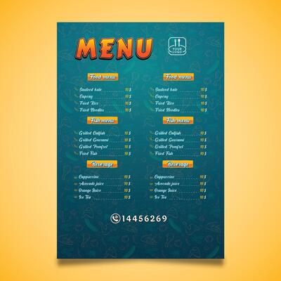 Restaurant Menu for fried chicken restaurants and others