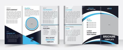 profesional corporativo real bienes, casa de venta diseño para negocio tríptico folleto. creativo Tres doblar, tríptico tendencia diseño vector