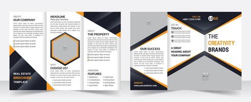 profesional corporativo real bienes, casa de venta diseño para negocio tríptico folleto. creativo Tres doblar, tríptico tendencia diseño vector