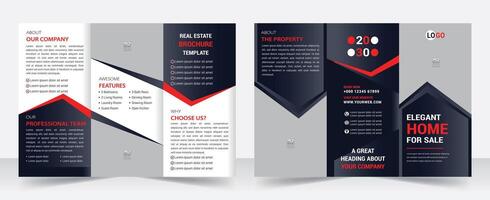 profesional corporativo real bienes, casa de venta diseño para negocio tríptico folleto. creativo Tres doblar, tríptico tendencia diseño vector