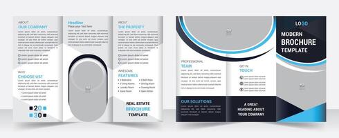 profesional corporativo real bienes, casa de venta diseño para negocio tríptico folleto. creativo Tres doblar, tríptico tendencia diseño vector