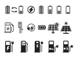 Icons for battery swapping, EV chargers, and scooter chargers show fast swaps and efficient recharging vector