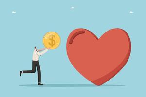 Man throws coin into heart vector