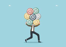 Man holding many dartboards vector