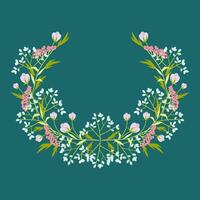 Retro wreath of small flowers half open vector