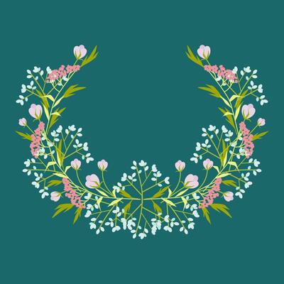 Retro wreath of small flowers half open