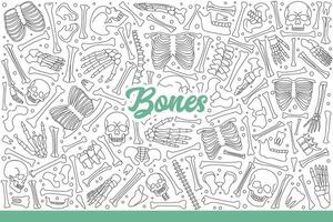 Bones of dead person or skeleton taken apart piece by piece to study anatomy. Hand drawn doodle vector