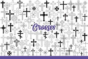 Religious crosses and crucifix symbolizing christianity and catholicism. Hand drawn doodle vector
