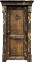 Rustic Wooden Door with Metal Ring Handle. png