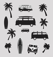 Surfing Icons set, Set of vintage surfing design elements vector