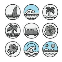 surf íconos colocar, conjunto de Clásico surf diseño elementos vector