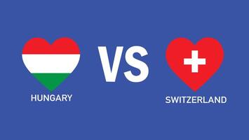 Hungría y Suiza partido diseño bandera corazón europeo naciones 2024 equipos países europeo Alemania fútbol americano símbolo logo ilustración vector