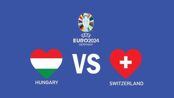 Hungría y Suiza partido corazón bandera euro 2024 resumen equipos diseño con oficial símbolo logo países europeo fútbol americano ilustración vector