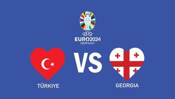 Turkiye And Georgia Match Heart Flag Euro 2024 Abstract Teams Design With Official Symbol Logo Countries European Football Illustration vector