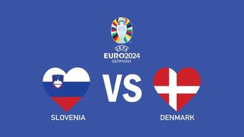 Eslovenia y Dinamarca partido bandera corazón euro 2024 equipos diseño con oficial símbolo logo resumen países europeo fútbol americano ilustración vector