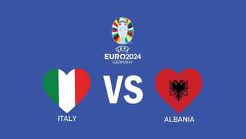 Italia y Albania partido emblema corazón euro 2024 equipos diseño con oficial símbolo logo resumen países europeo fútbol americano ilustración vector