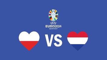 Polonia y Países Bajos partido bandera corazón euro 2024 equipos diseño con oficial símbolo logo resumen países europeo fútbol americano ilustración vector