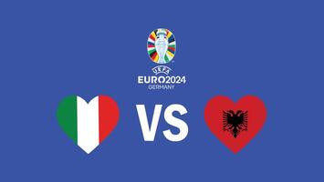 Italia y Albania partido corazón bandera euro 2024 resumen equipos diseño con oficial símbolo logo países europeo fútbol americano ilustración vector