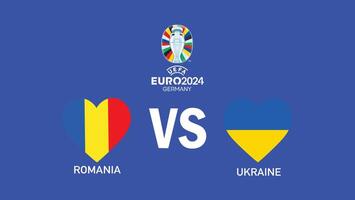 Rumania y Ucrania partido bandera corazón euro 2024 equipos diseño con oficial símbolo logo resumen países europeo fútbol americano ilustración vector