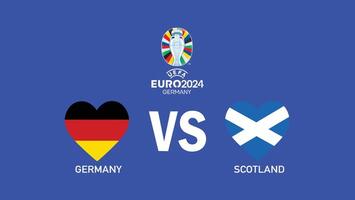 Alemania y Escocia partido corazón bandera euro 2024 resumen equipos diseño con oficial símbolo logo países europeo fútbol americano ilustración vector