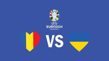 Rumania y Ucrania partido emblema corazón euro 2024 equipos diseño con oficial símbolo logo resumen países europeo fútbol americano ilustración vector