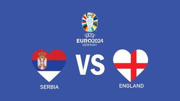 serbia y Inglaterra partido corazón bandera euro 2024 resumen equipos diseño con oficial símbolo logo países europeo fútbol americano ilustración vector