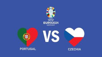 Portugal y Chequia partido corazón bandera euro 2024 resumen equipos diseño con oficial símbolo logo países europeo fútbol americano ilustración vector