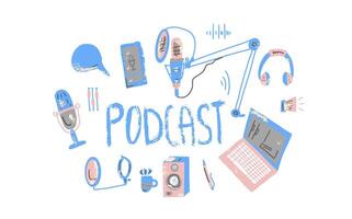 podcast letras con decoración. diseño. vector