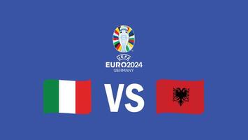 Italia y Albania partido bandera cinta euro 2024 equipos diseño con oficial símbolo logo resumen países europeo fútbol americano ilustración vector