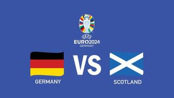 Alemania y Escocia partido cinta emblema euro 2024 diseño equipos con oficial símbolo logo resumen países europeo fútbol americano ilustración vector