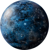 Vibrant Blue Planet with Cratered Surface. png