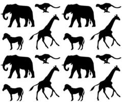 Seamless pattern of wild animals silhouette vector