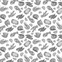 Seamless endless seafood pattern. Illustration in hand drawn style. Can be used to create packaging, covers, backgrounds, cards, textiles, clothing, souvenirs and much more. vector