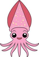 Cute sea pink squid. Sea animal underwater in flat simple style. vector