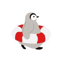 un pequeño linda pingüino con un inflable circulo en un blanco antecedentes. ilustración de fauna silvestre animal. verano ilustración vector