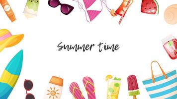 Summer holiday elements frame. Summer sale, discount banner template vector