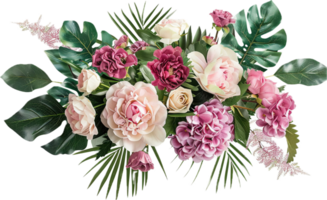 Elegant Bouquet of Pink Roses and Hydrangeas. png