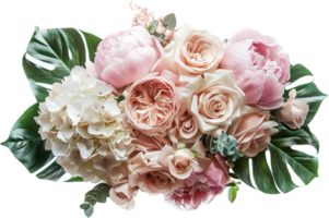 Elegant Bouquet of Pink Roses and Hydrangeas. png