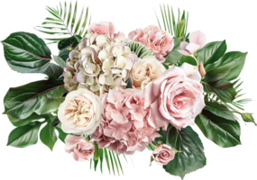 Elegant Bouquet of Pink Roses and Hydrangeas. png